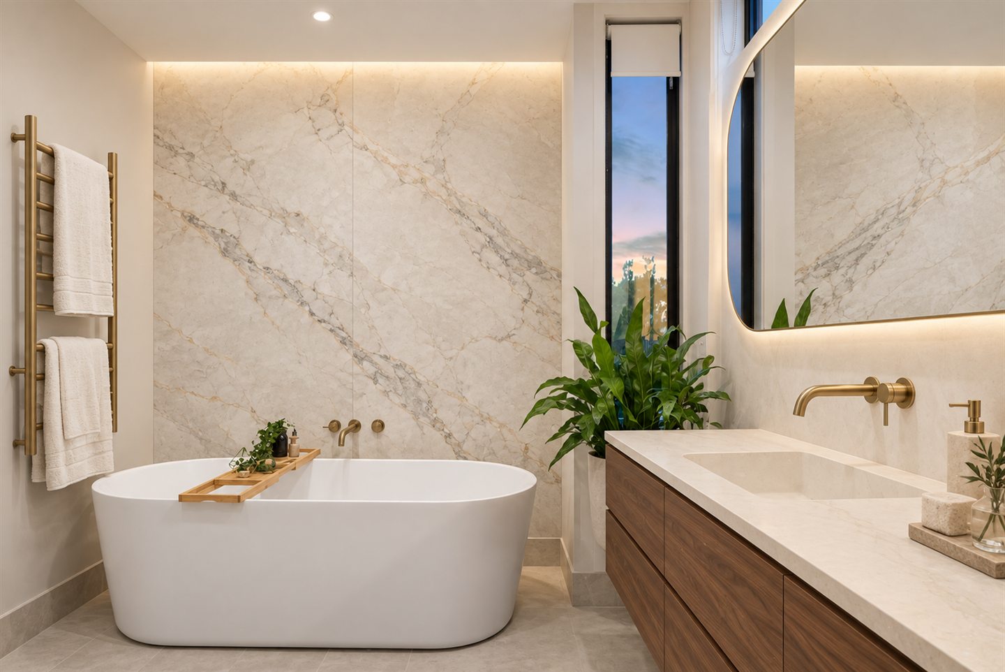 Baignoire et finitions en pierre claire