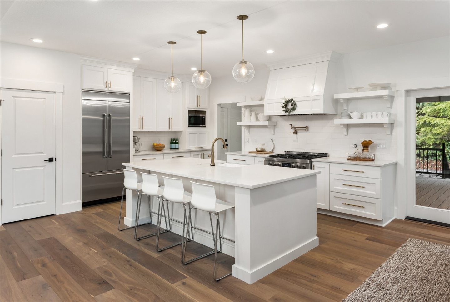 White open kitchen around a large island