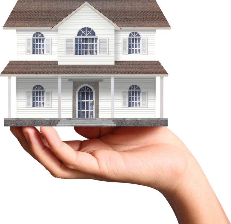 Open hand holding a white two-storey house